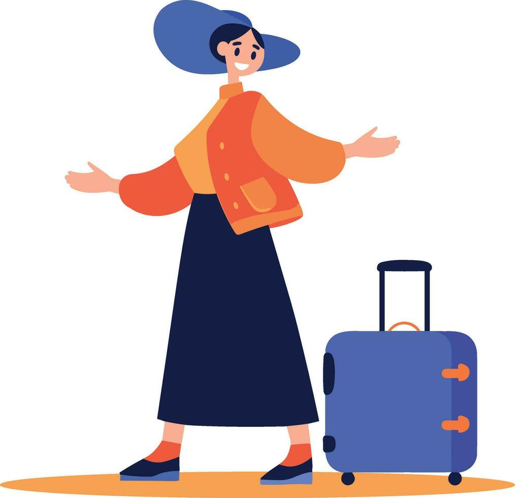 Hand Drawn Flight attendant with suitcase in flat style vector