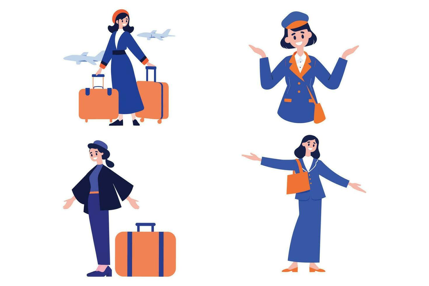 Hand Drawn Flight attendant with suitcase in flat style vector