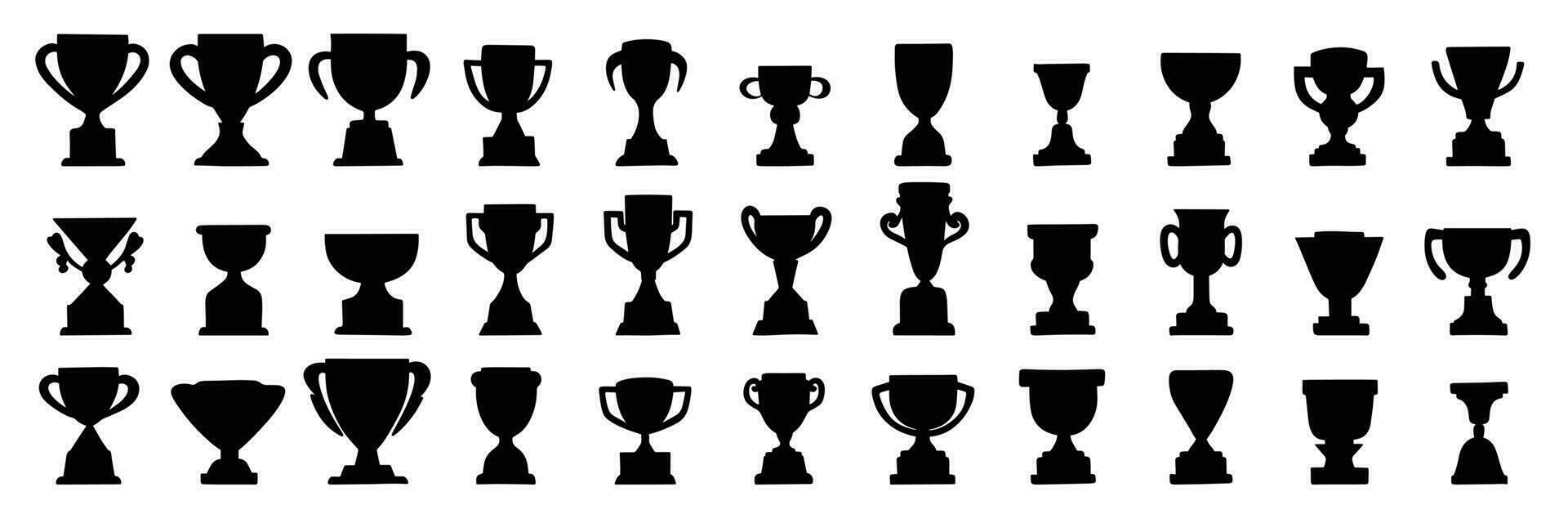 Big set of witter cups silhouette. Hand drawn winner cups isolated on white background. Vector illustration