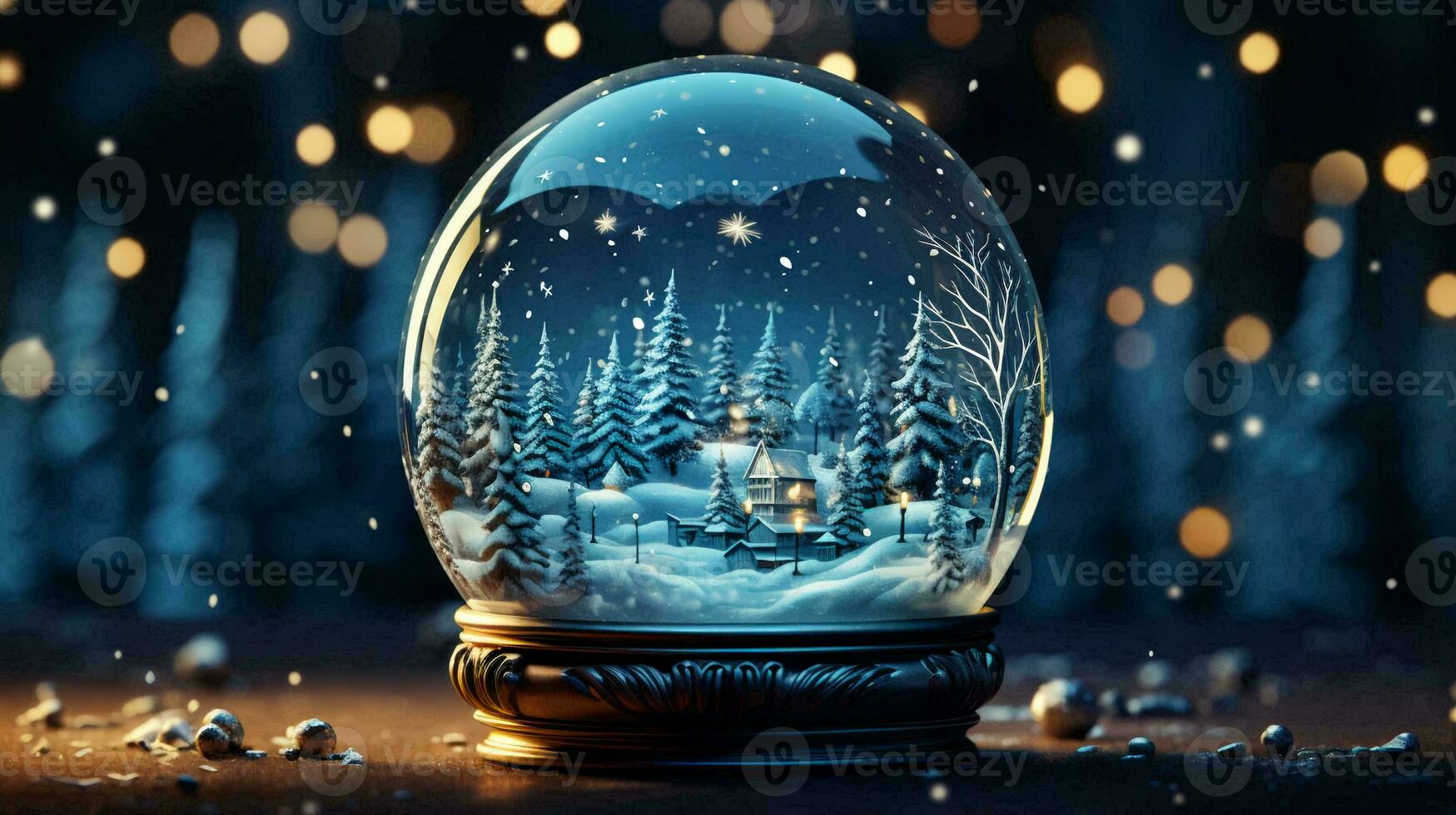 Glass ball with snow and Christmas tree for the New Year and Christmas holiday photo