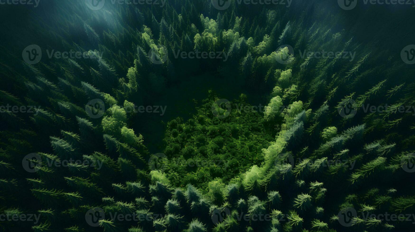 High Above Daytime Forest Landscape - Generated AI Picture photo