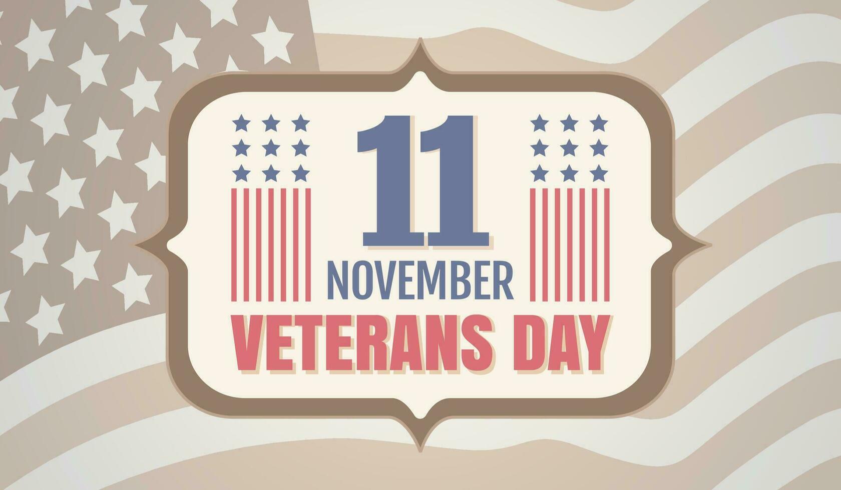 Vintage vector poster for Veterans day with American flag. Retro emblem for american Veterans day with flag of USA.