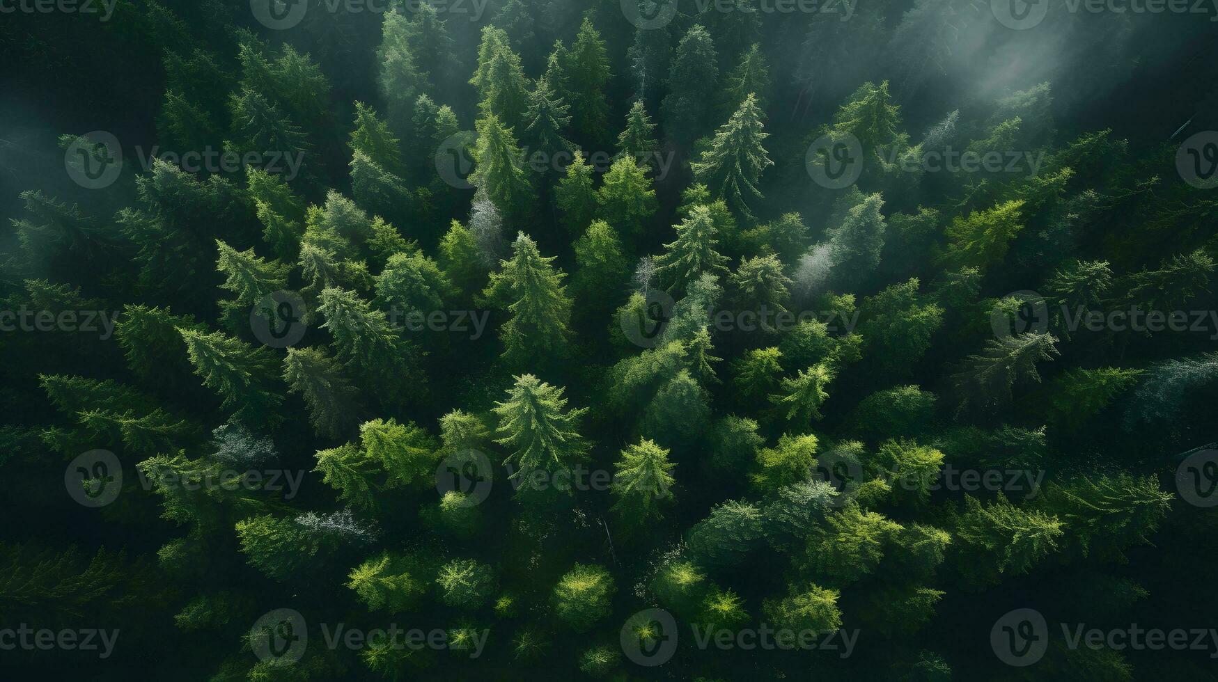 Sunlit Treetop Landscape - Generated AI Panorama photo