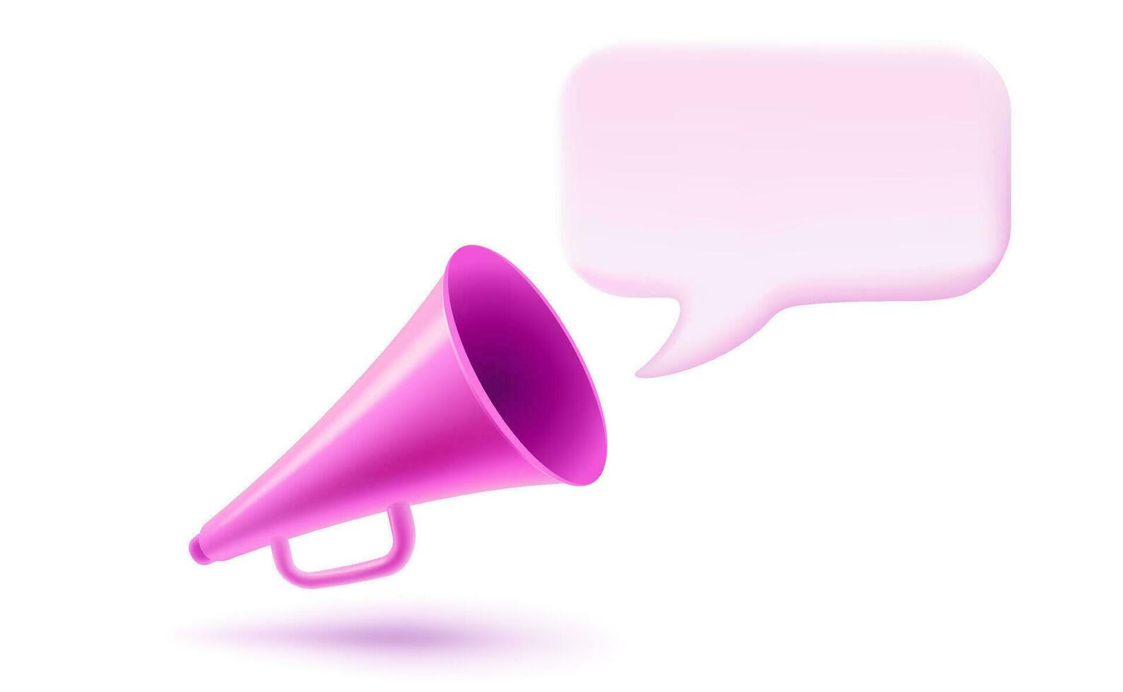 Vector vintage pink megaphone with speech bubble in realistic 3d style. Vector illustration of retro loudspeaker with bubble on isolated background.