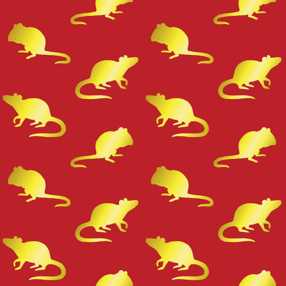 Vector seamless pattern of golden rat silhouette