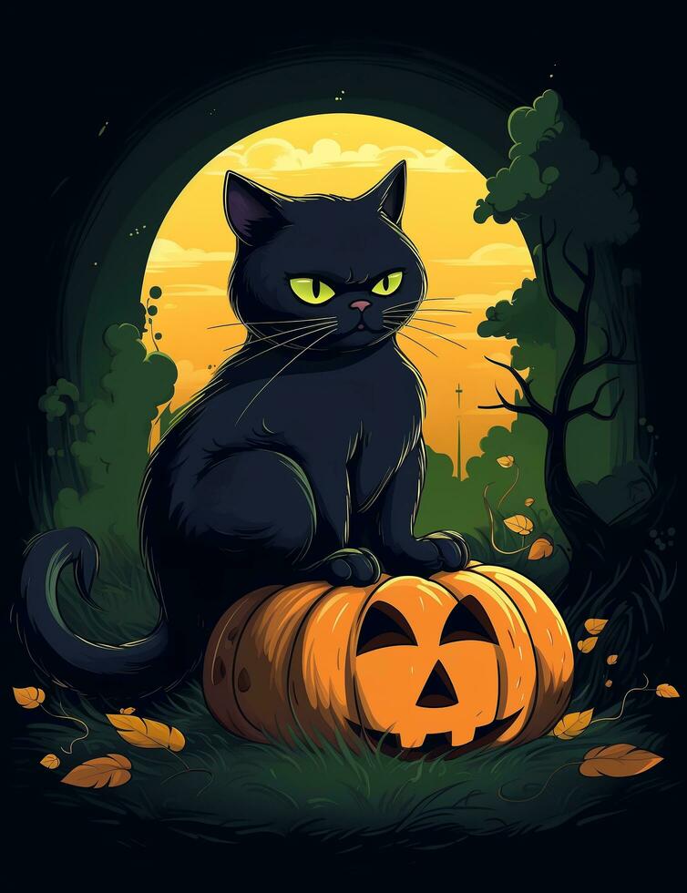 Halloween black cat. Mystical Art. photo