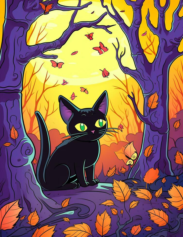 Halloween black cat. Mystical Art. photo