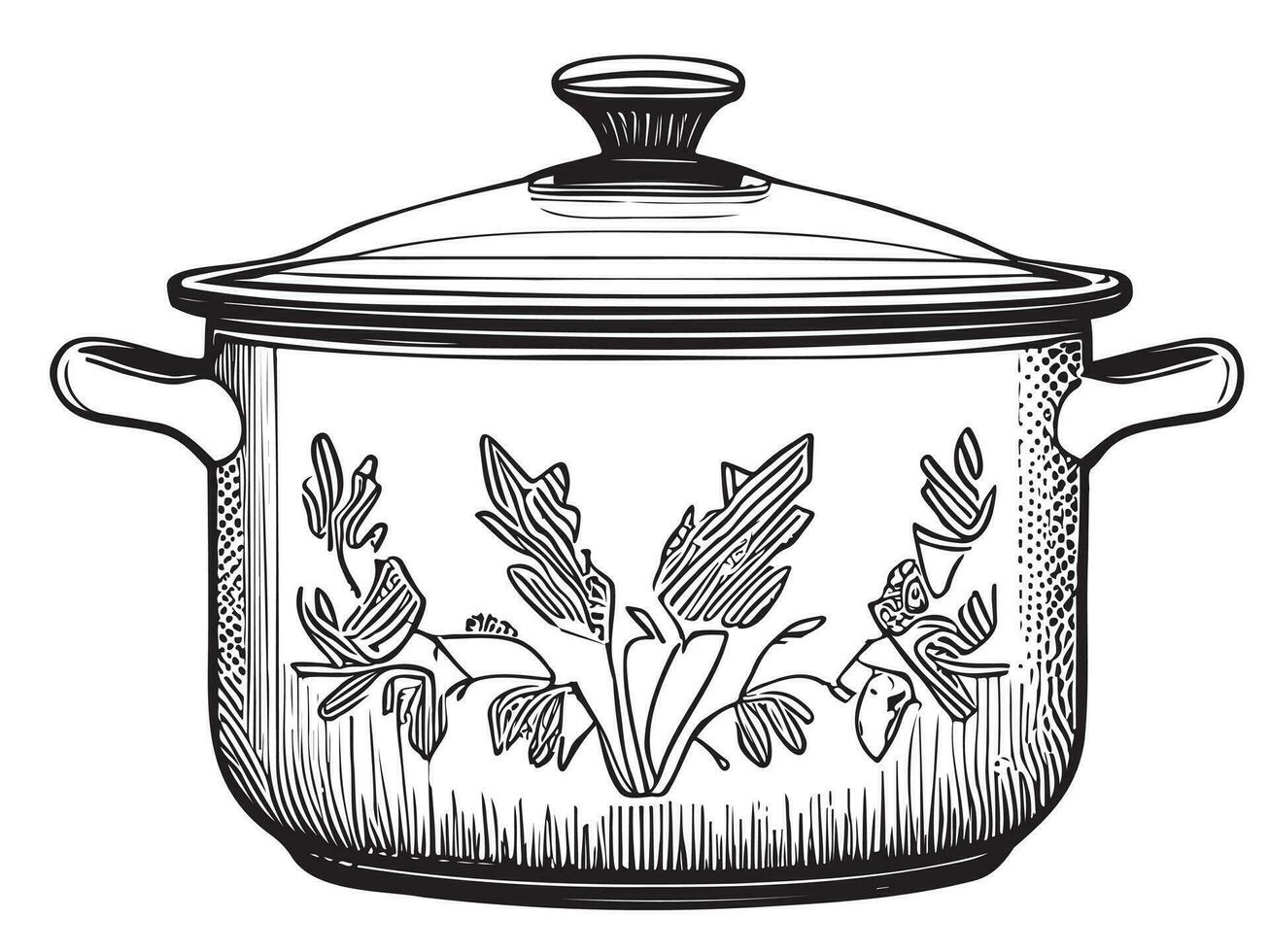 Pan with a lid scetch hand drawn in doodle vector illustration