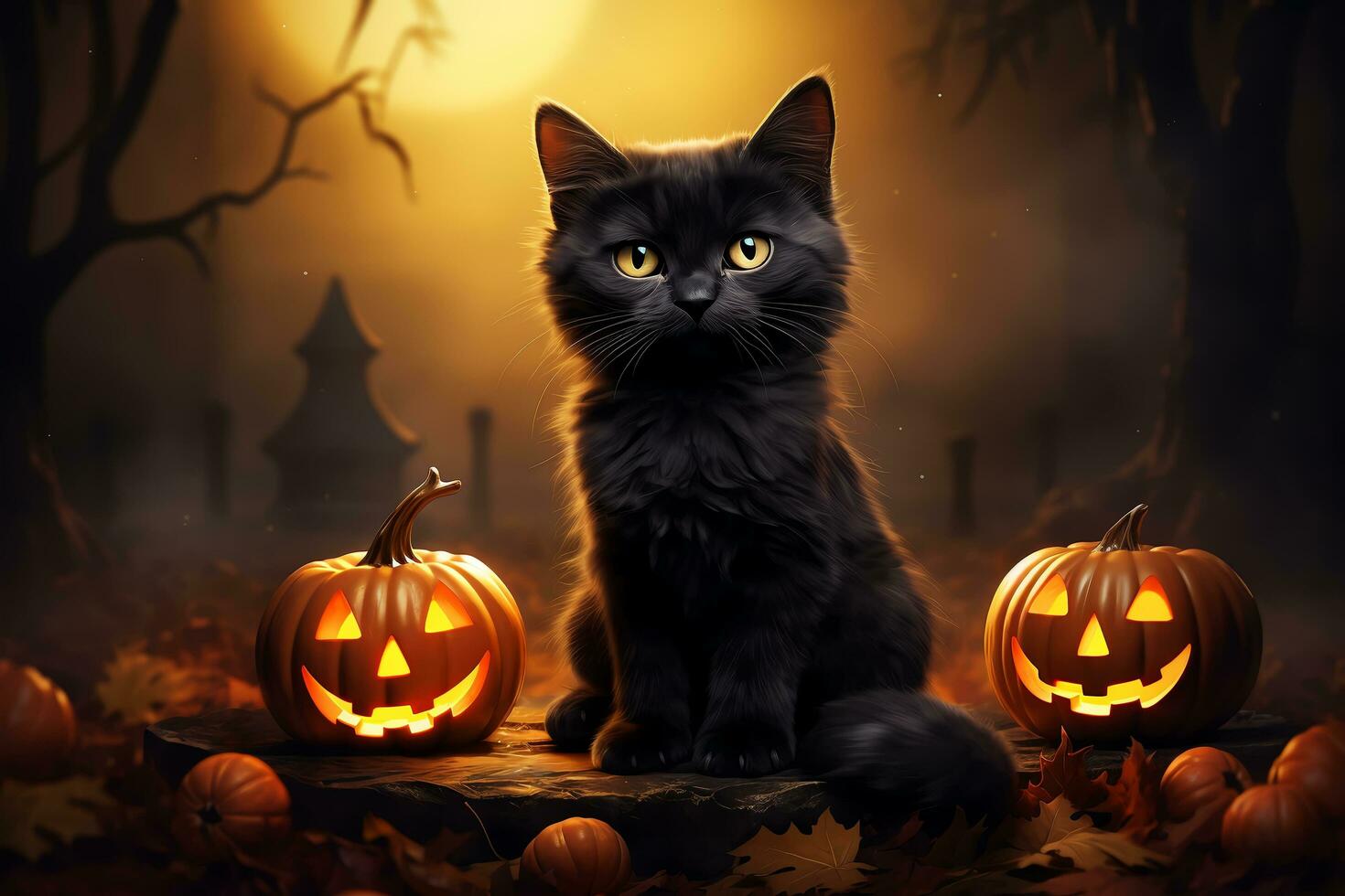 Halloween black cat. Mystical Art. photo