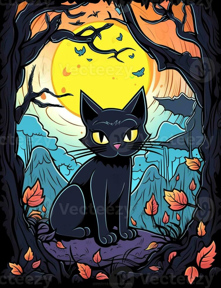 Halloween black cat. Mystical Art. photo