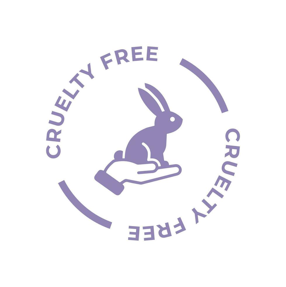 Purple cruelty free circle icon. Not tested on animals with rabbit silhouette label. Vector illustration.