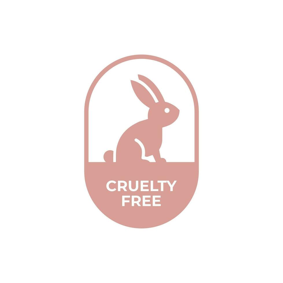 Pink animal cruelty free icon. Not tested on animals with rabbit silhouette label. Vector illustration.