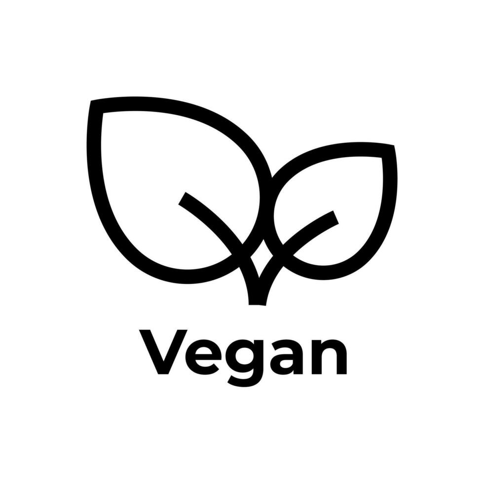 Vegan diet icon. Organic, bio, ecological symbol. Healthy, fresh and non-violent food. Vector line black illustration with leaves for labels, tags and logos