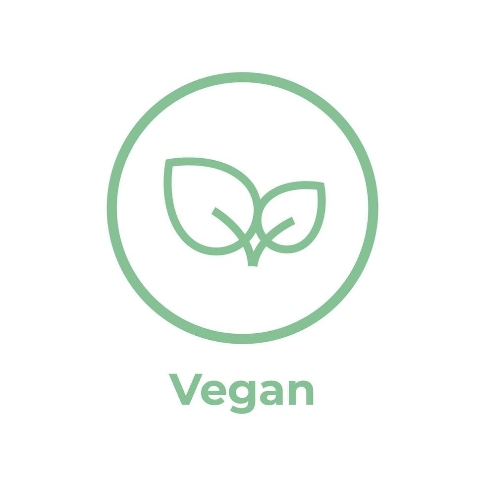 Vegan diet icon. Organic, bio, ecological symbol. Healthy, fresh and non-violent food. Vector line green circular illustration with leaves for labels, tags and logos