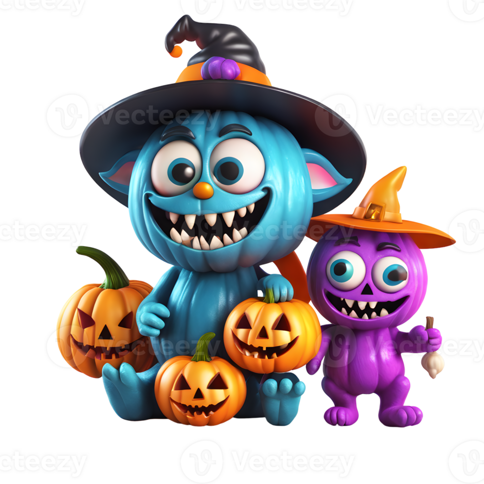 Happy Halloween Day Clipart, Halloween Monsters Characters, Generative AI png