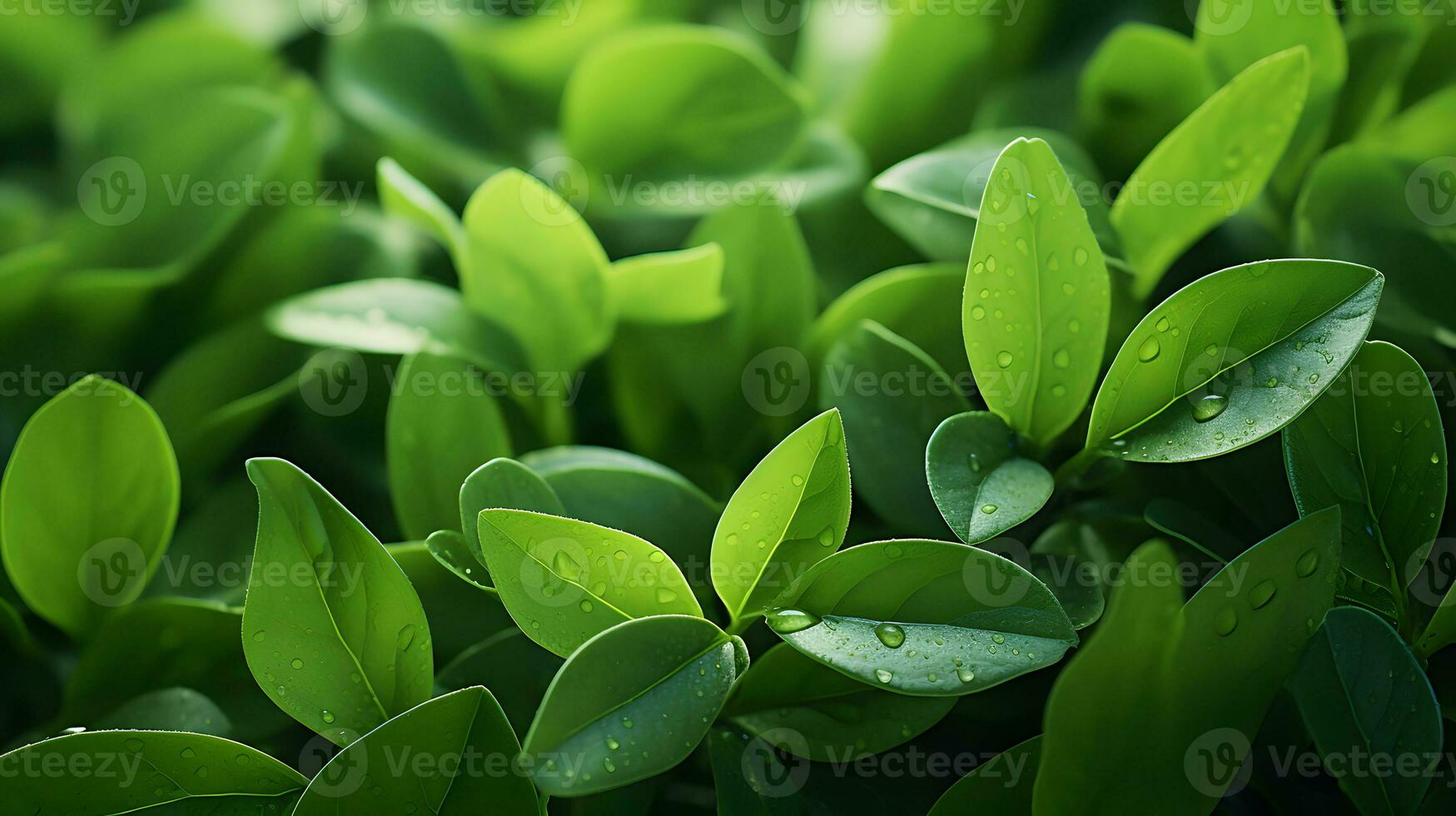 Intimate Focus Green Leaves Close Up - Generated AI Photography photo