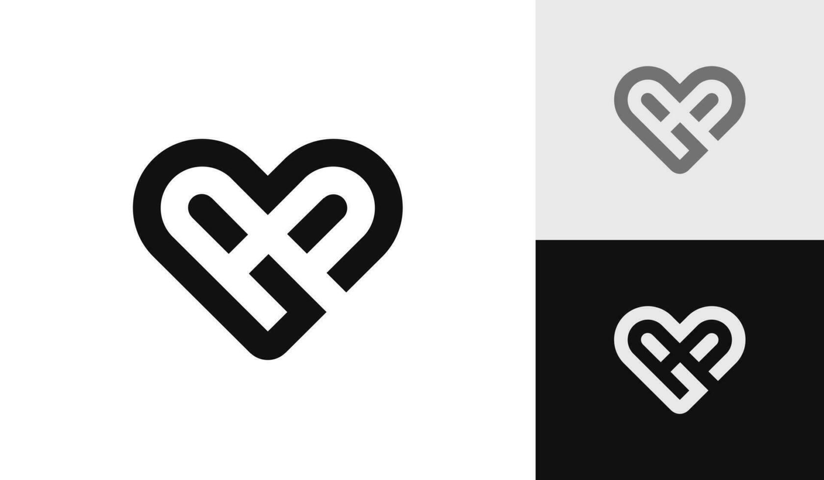 Letter AP heart shape logo design vector