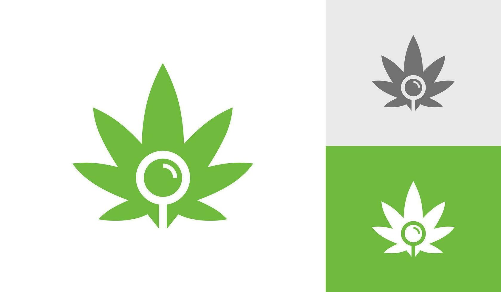 Cannabis with search icon logo design vector