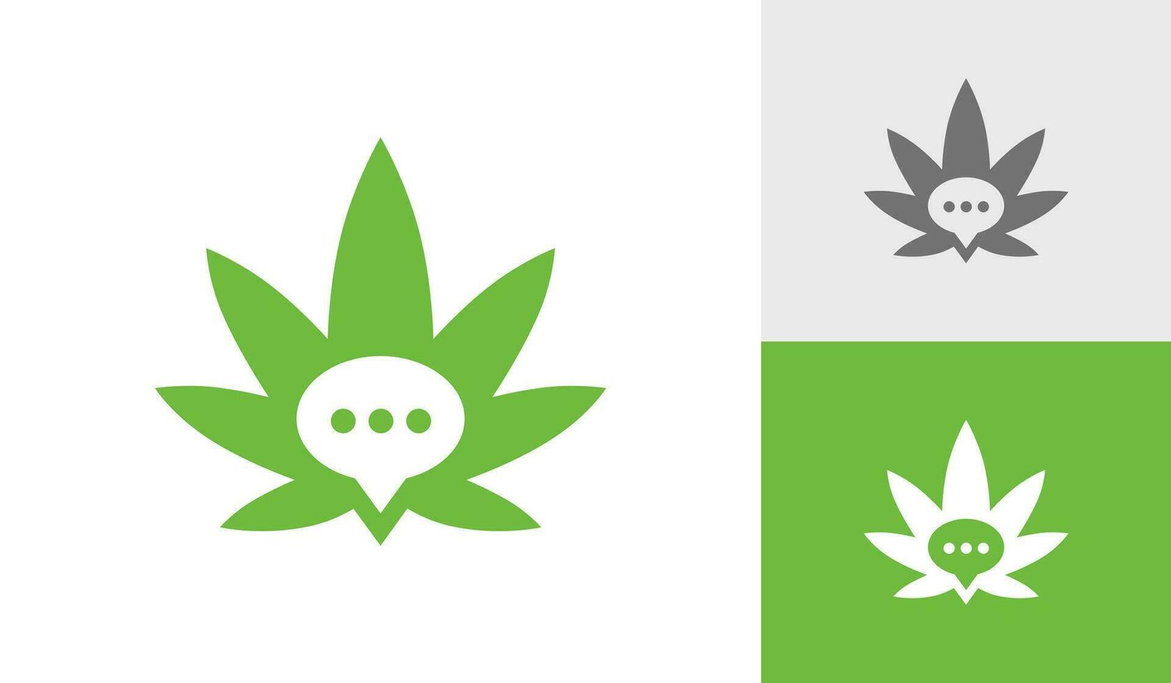 Cannabis with bubble chat logo design vector