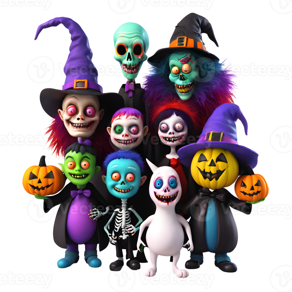 Happy Halloween Day Clipart, Halloween Monsters Characters, Generative AI png
