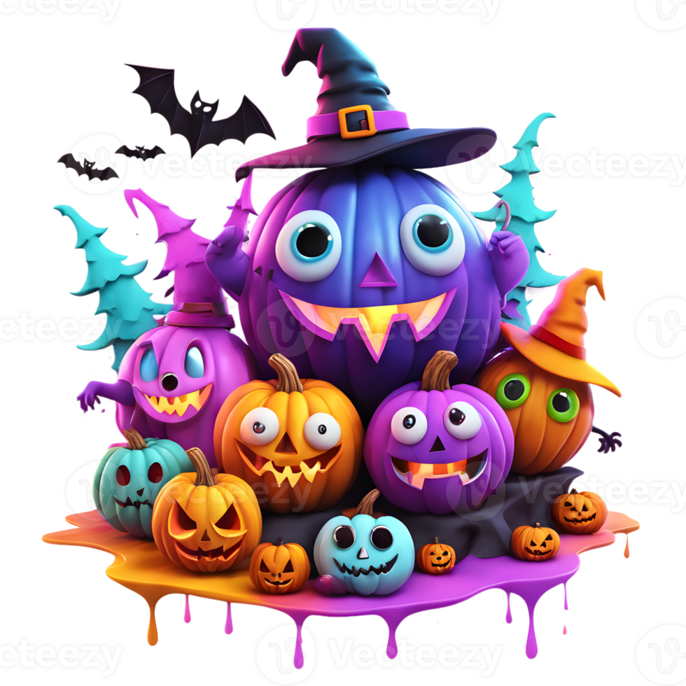 Happy Halloween Day Clipart, Halloween Monsters Characters, Generative AI png
