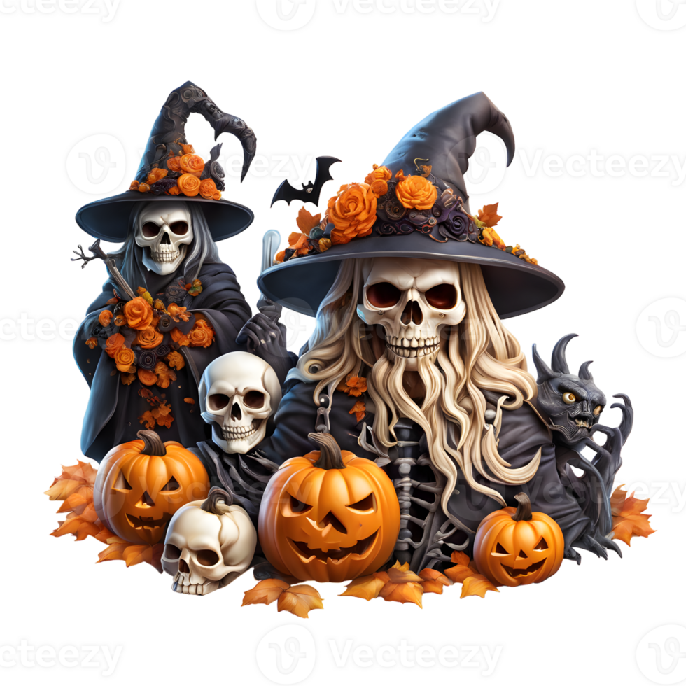 Halloween Monsters Clipart, Happy Halloween Day Composition, Generative AI png