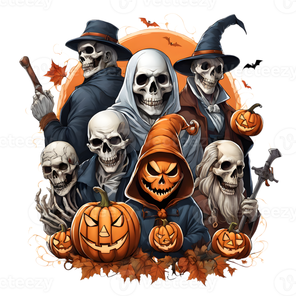 Halloween Monsters Clipart, Happy Halloween Day Composition, Generative AI png