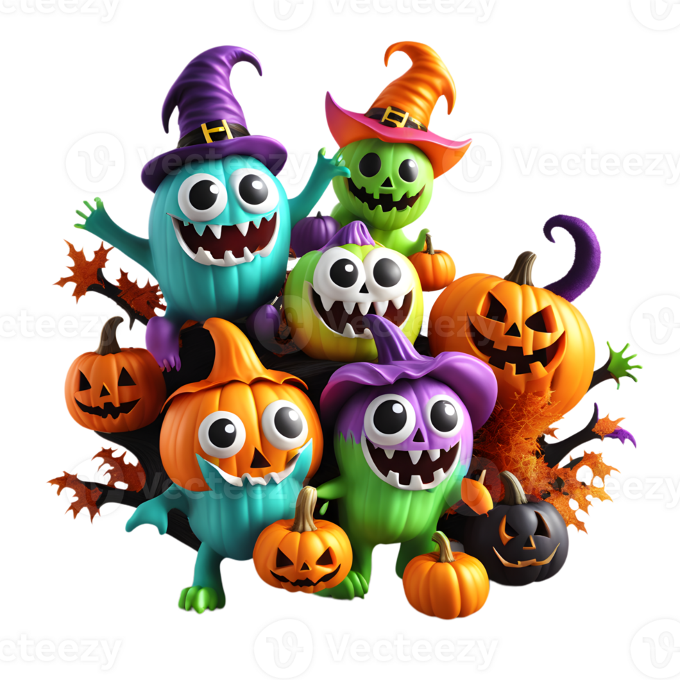 Happy Halloween Day Clipart, Halloween Monsters Characters, Generative AI png