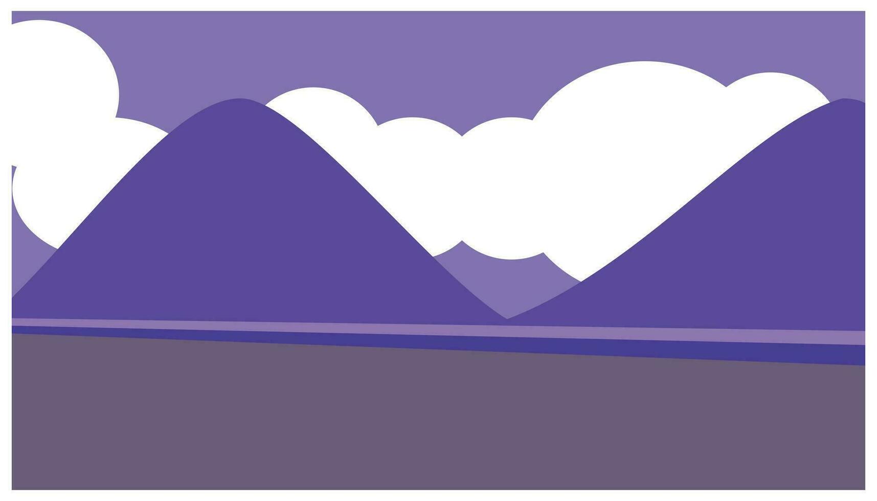 Landscape of mountains and clouds in purple tones. Vector illustration.