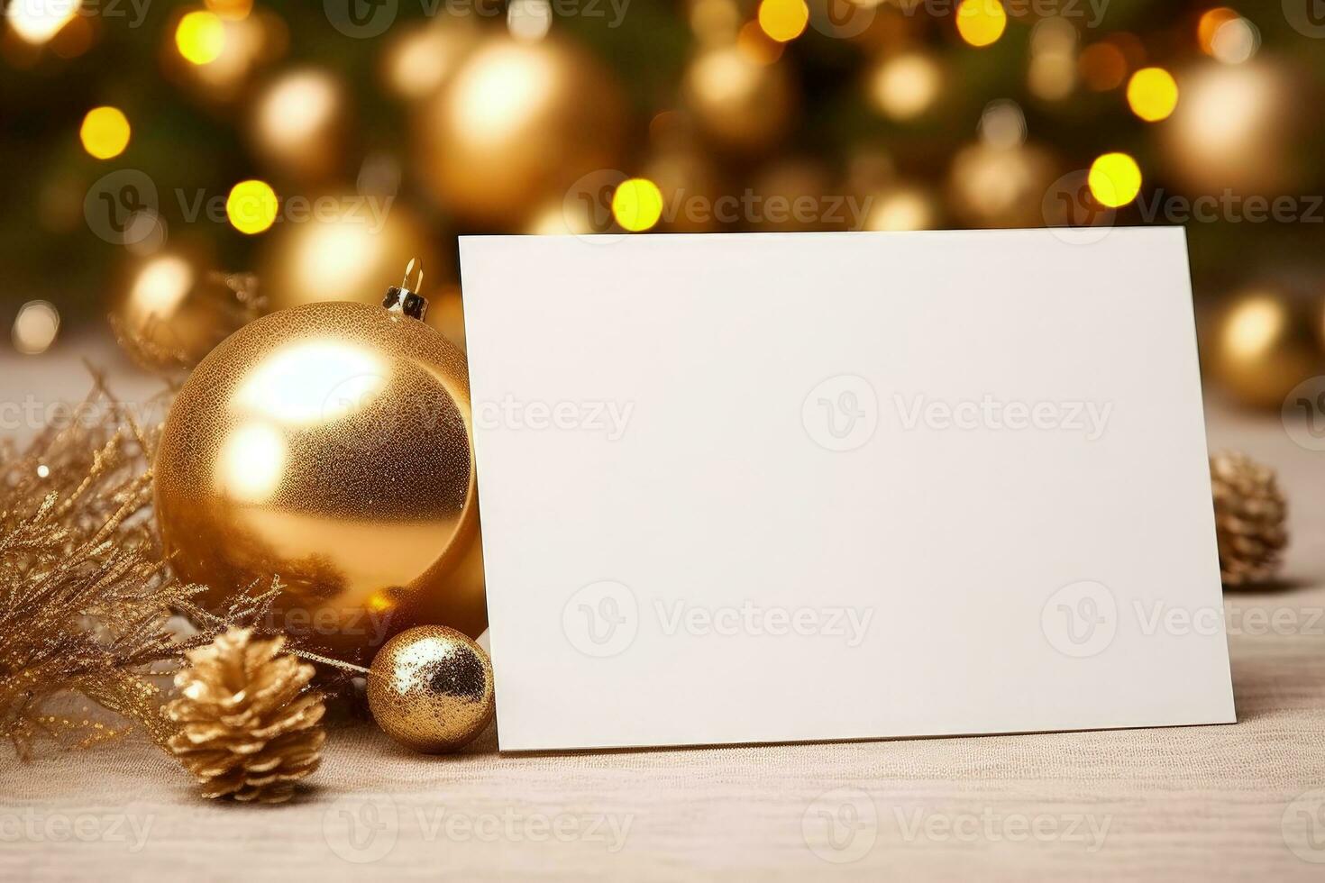 Christmas card with space to write, Christmas decor, golden details. Generative AI photo