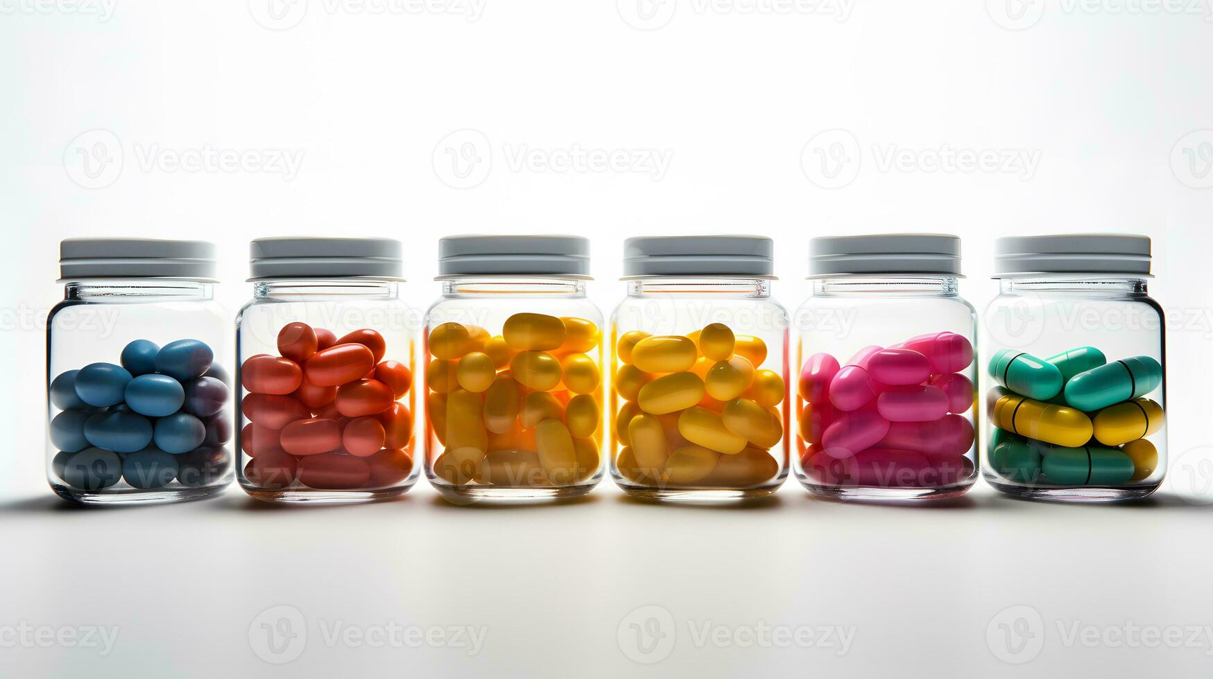 Diverse Pills in Clear Bottles - Generated AI Illustration photo