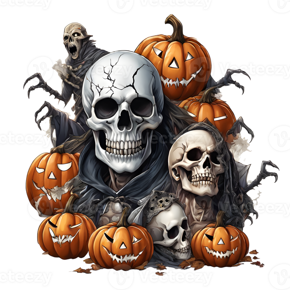 Halloween Monsters Clipart, Happy Halloween Day Composition, Generative AI png