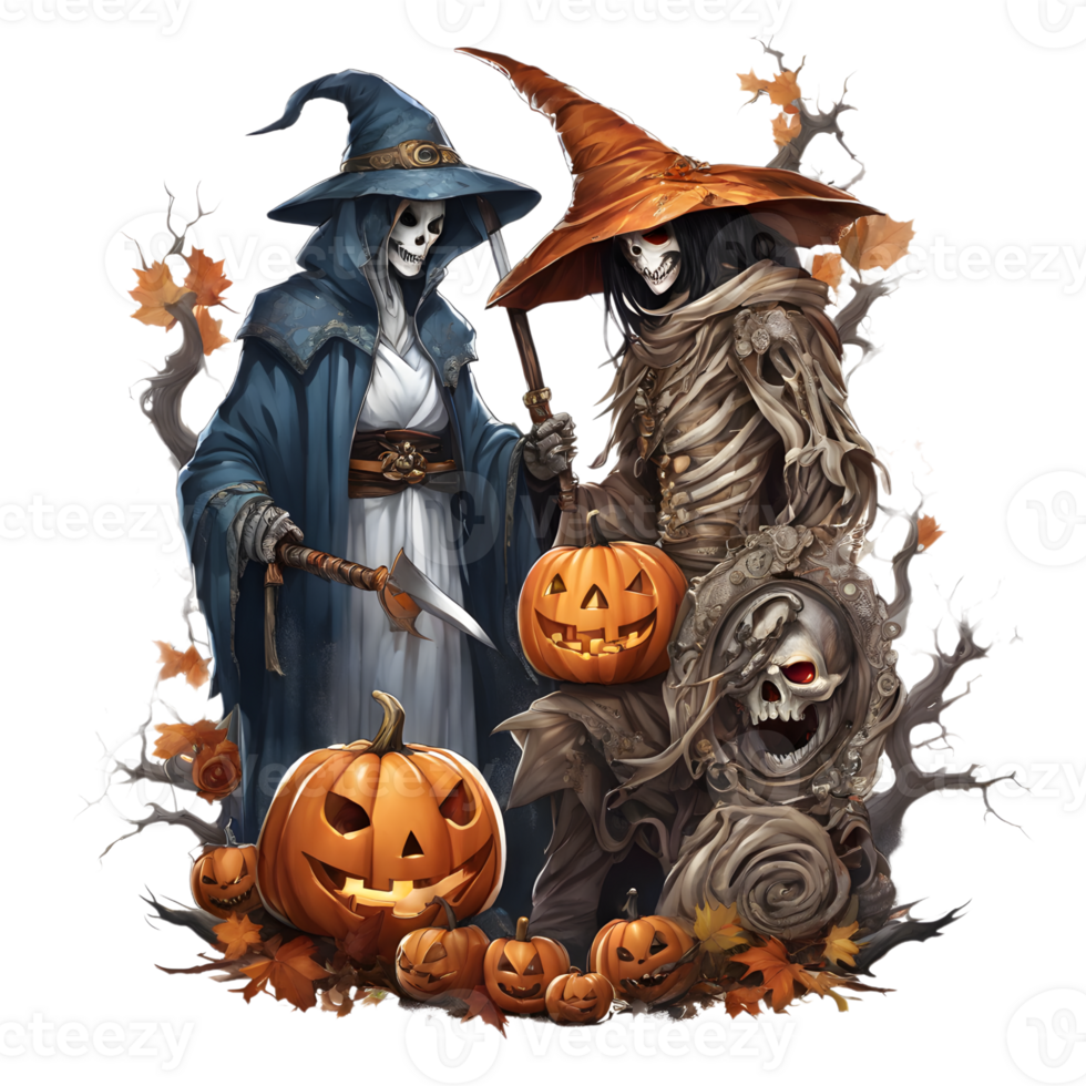 Halloween Monsters Clipart, Happy Halloween Day Composition, Generative AI png