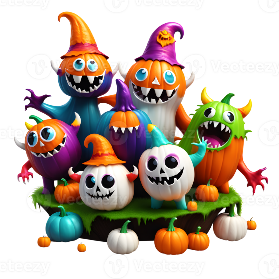 Happy Halloween Day Clipart, Halloween Monsters Characters, Generative AI png