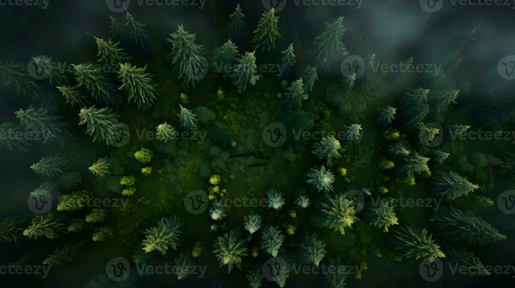A View from Above Daytime Woodland - Generated AI Image photo