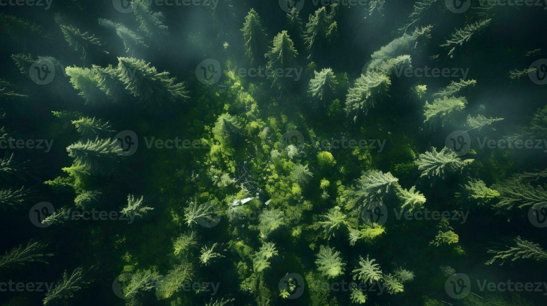 Bird's Eye Forest View in Daylight - Generated AI Scene photo