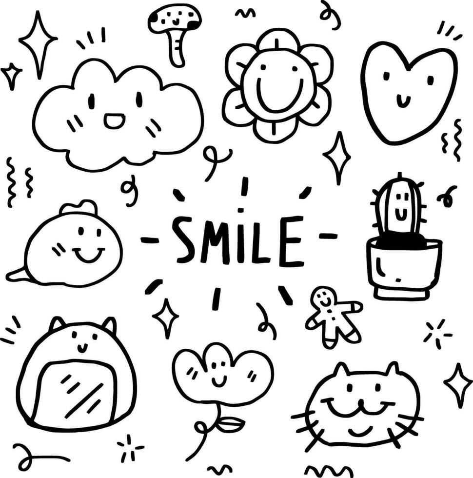 hand drawn smile set line design vector