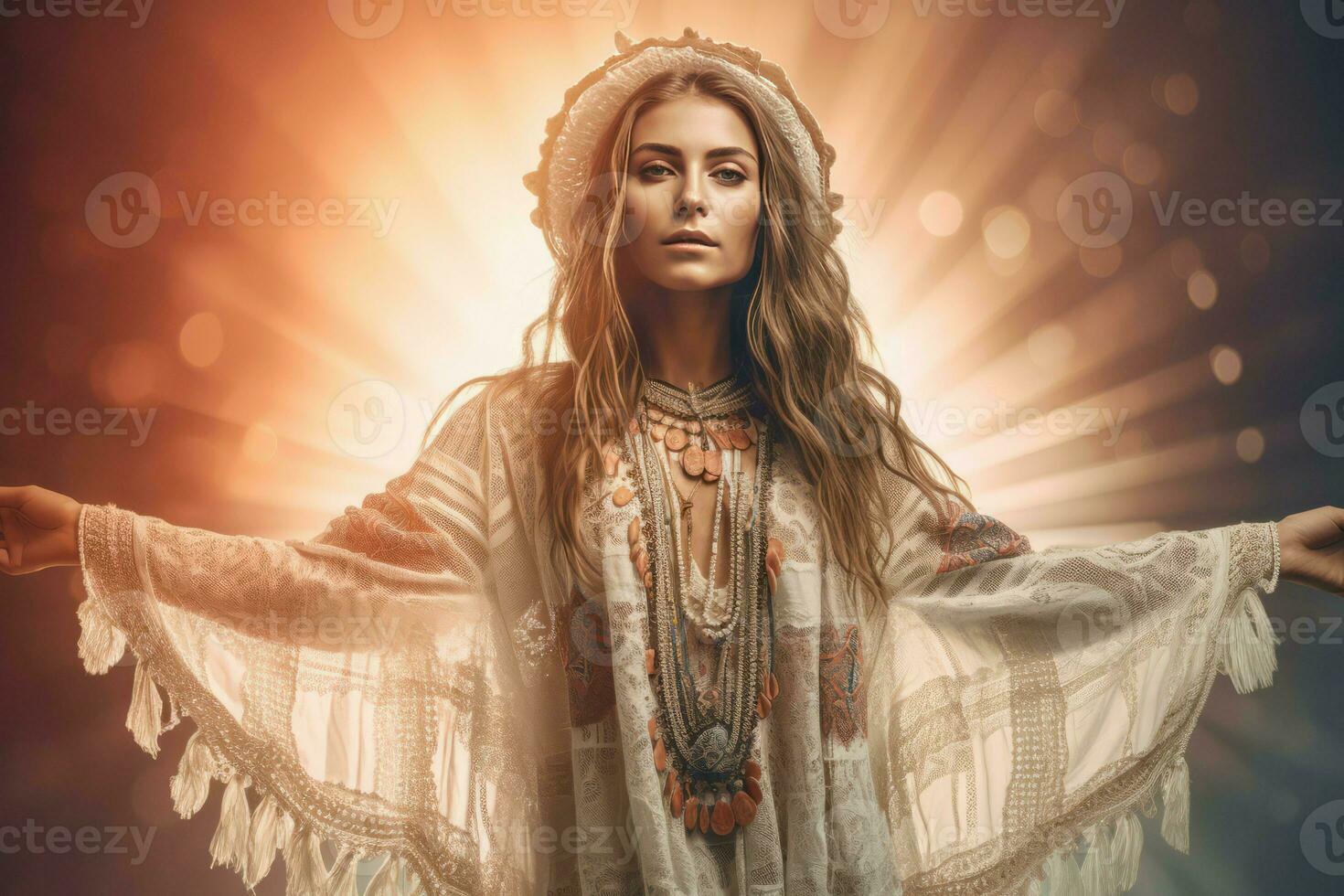 Boho cute woman light. Generate Ai photo