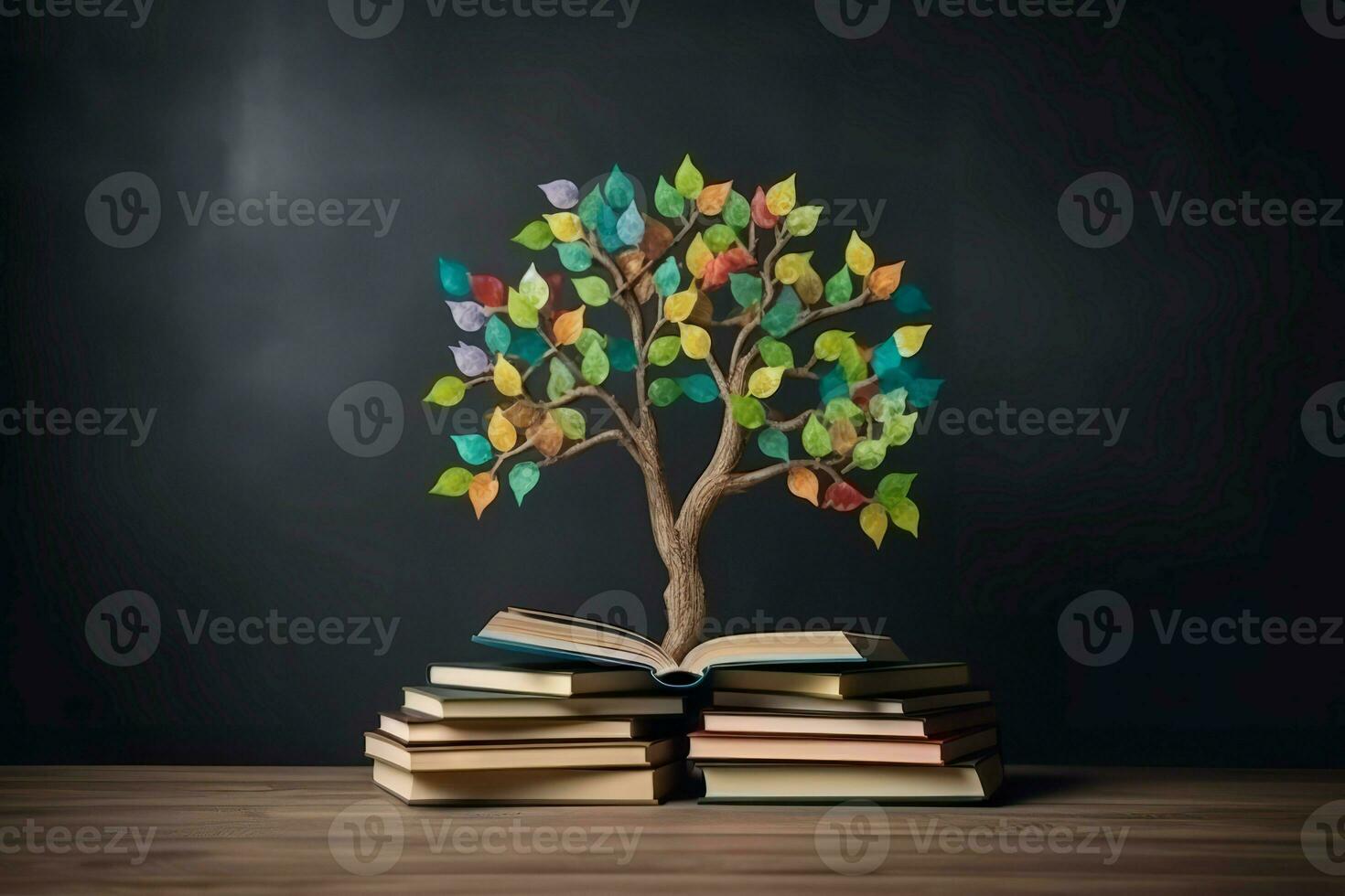 Book literacy day tree leaves. Generate Ai photo