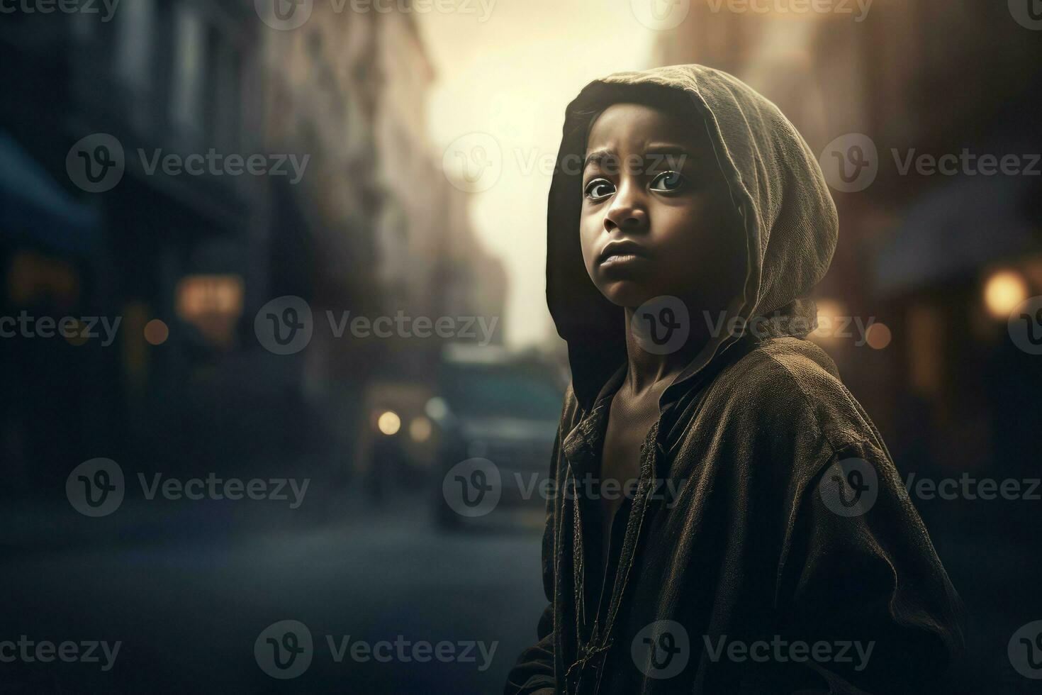 Black boy street. Generate Ai photo