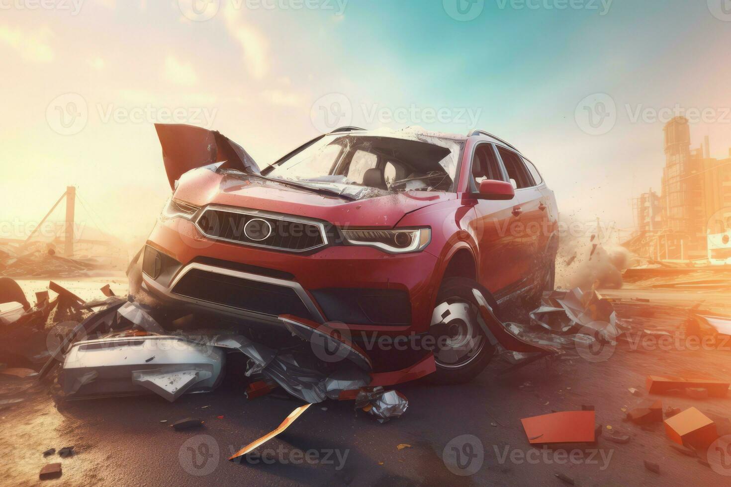 Car road crash. Generate Ai photo