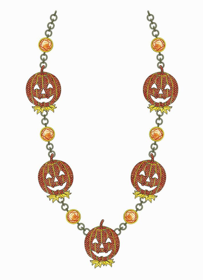 joyería diseño lujoso calabaza collar mano dibujo y pintura hacer gráfico vector. vector