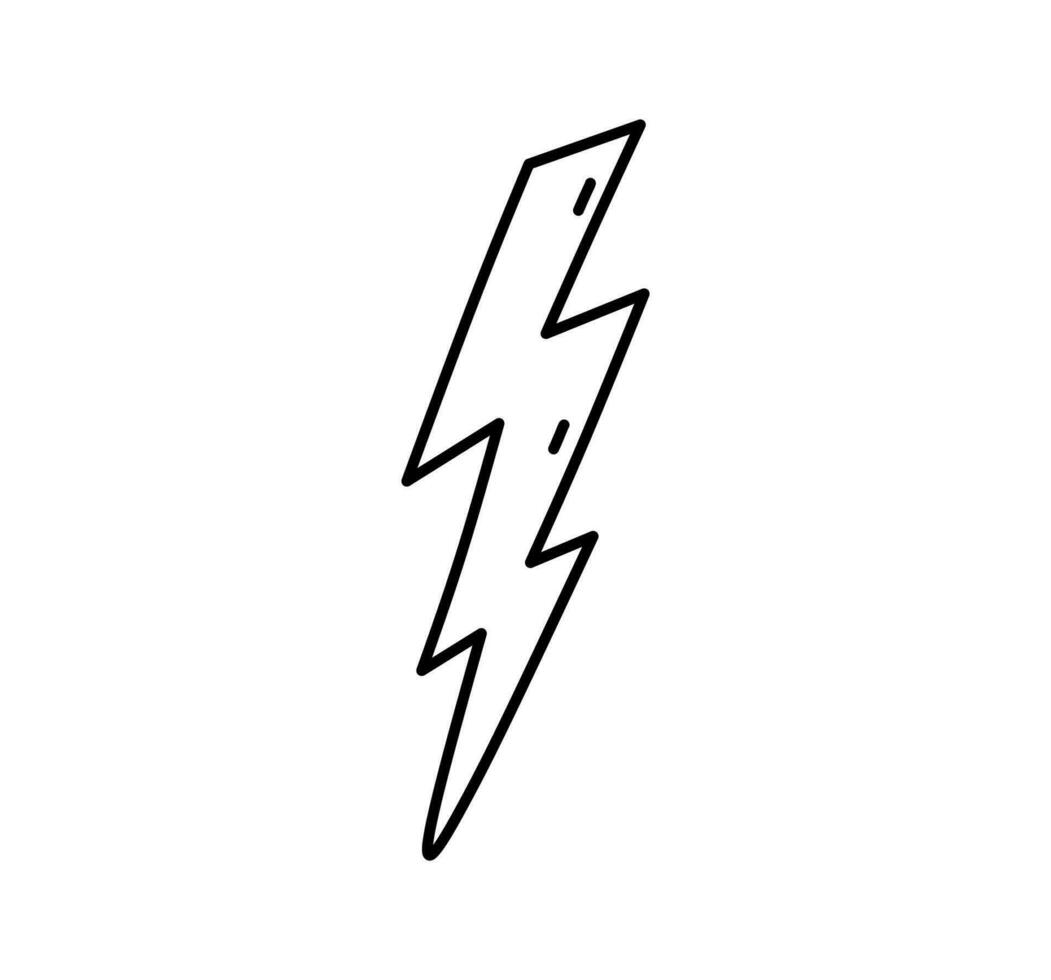 Lightning bolt isolated on white background. Weather element. Vector hand-drawn illustration in doodle style. Perfect for cards, decorations, logo, various designs.