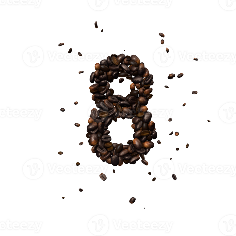 Coffee text typeface out of coffee beans isolated the character 8 png