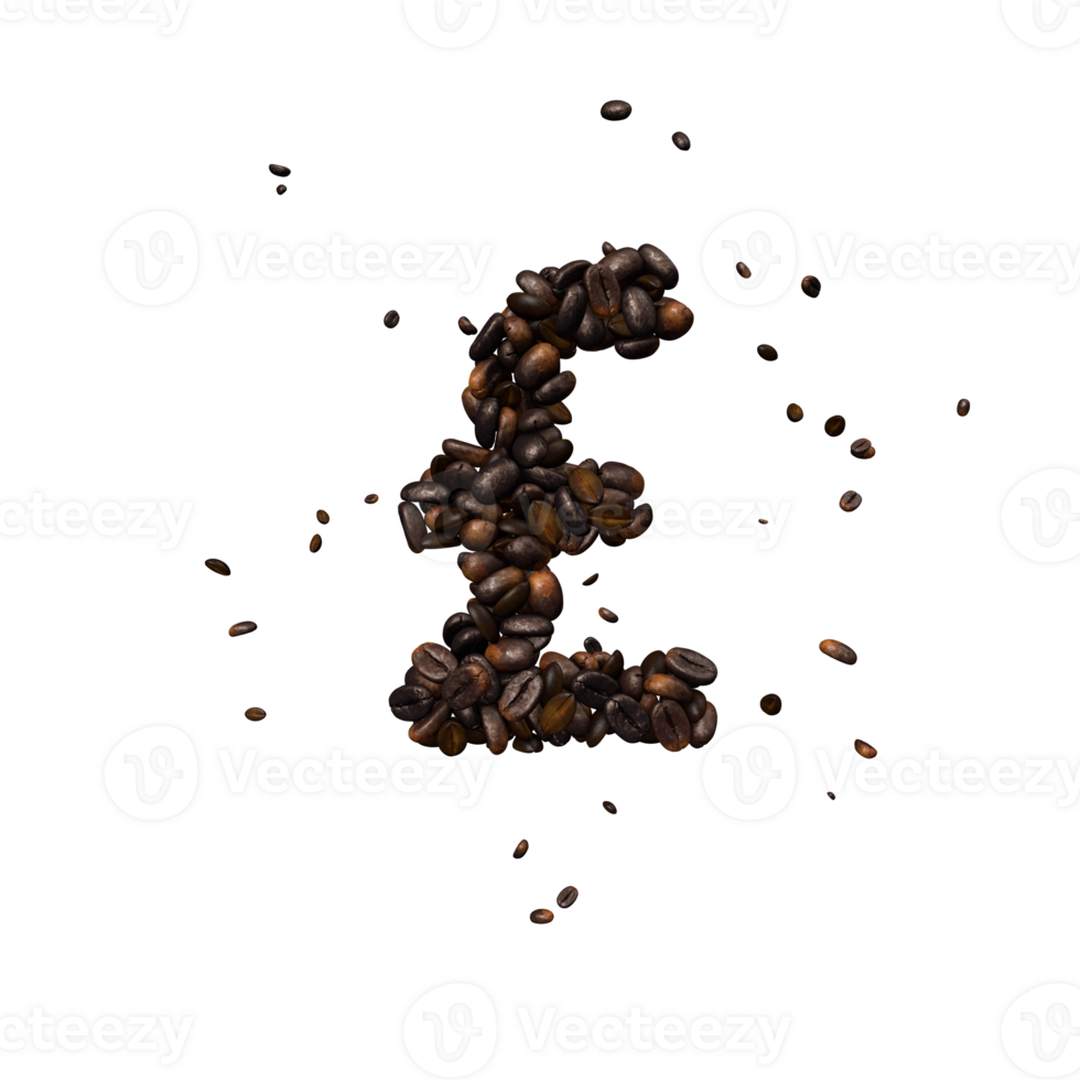 Coffee text typeface out of coffee beans isolated the character gbp png