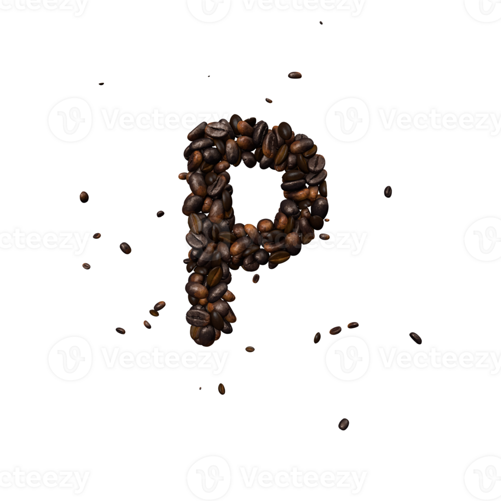Coffee text typeface out of coffee beans isolated the character p png