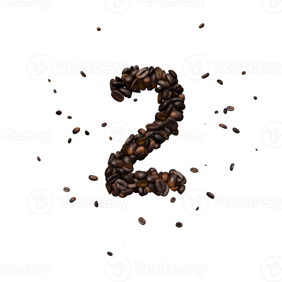 Coffee text typeface out of coffee beans isolated the character 2 png