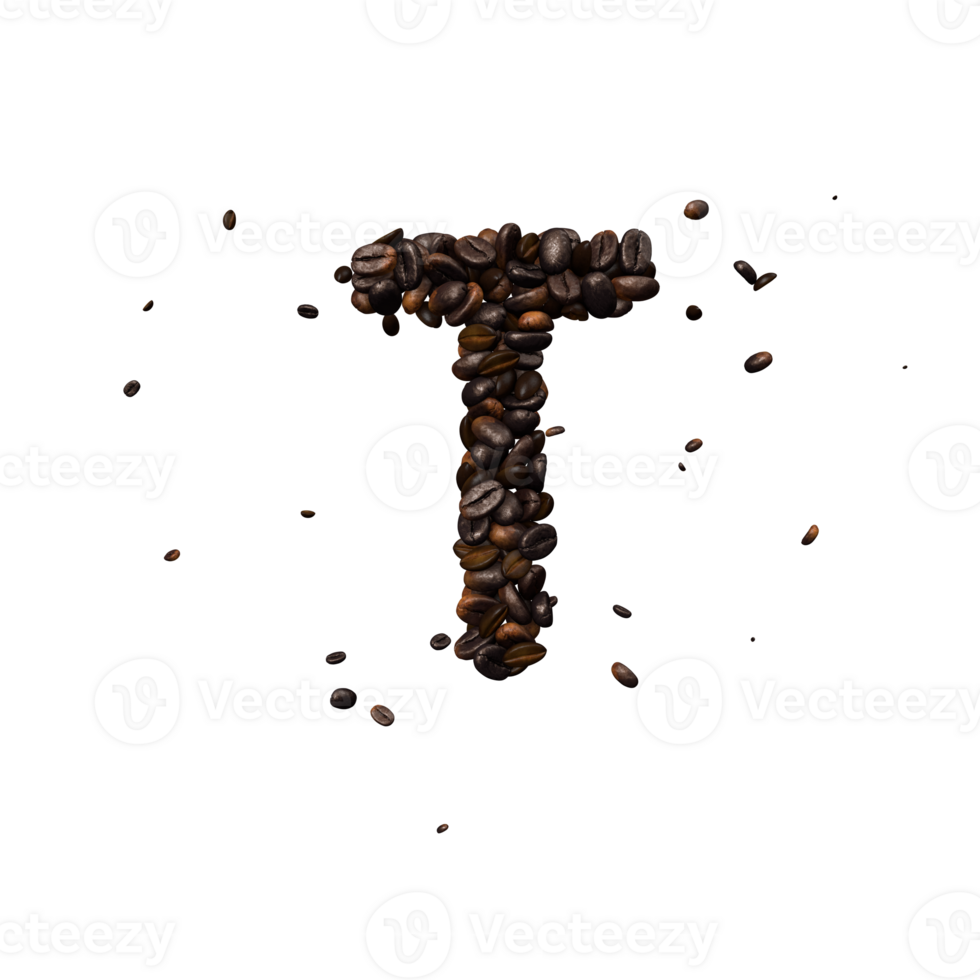 Coffee text typeface out of coffee beans isolated the character t png