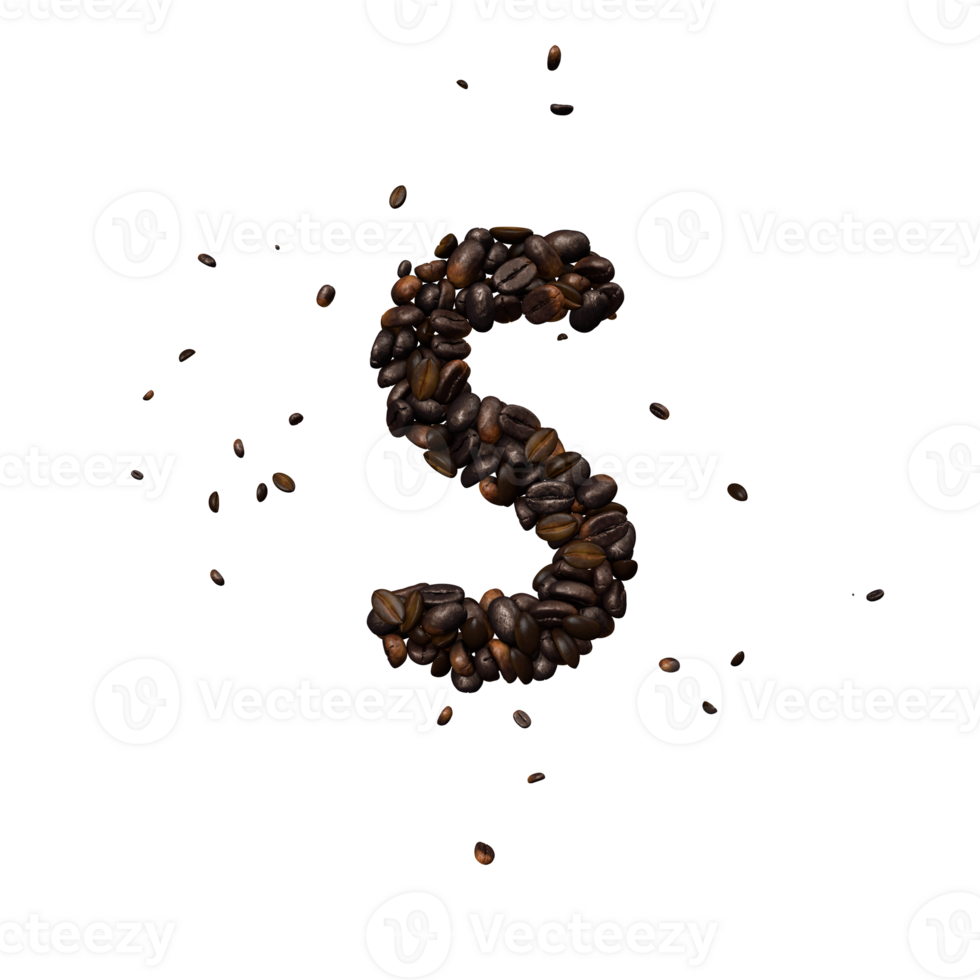 Coffee text typeface out of coffee beans isolated the character s png