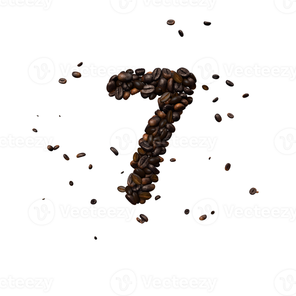 Coffee text typeface out of coffee beans isolated the character 7 png